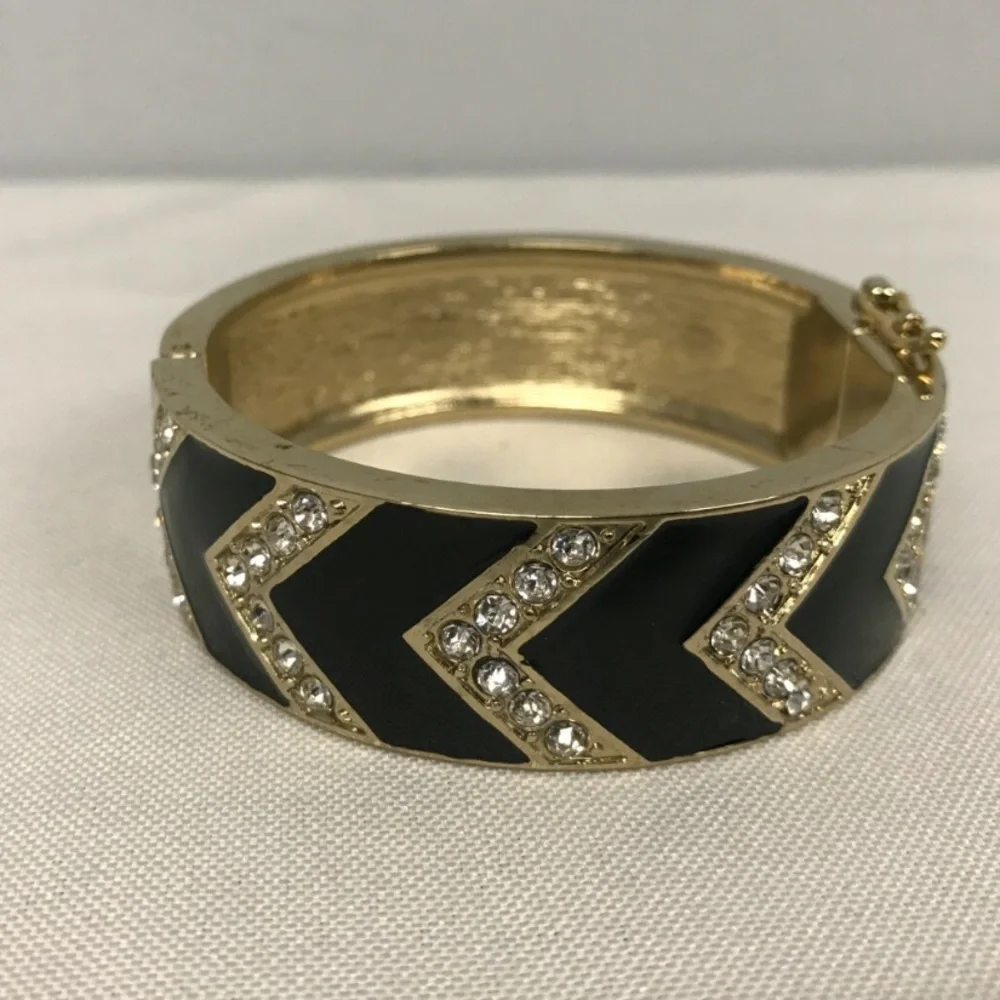 Ann Taylor Black Cuff Bracelet Silver Black Art Deco